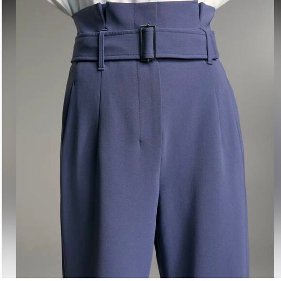 BABATON Power Pant High Waisted Belted Paper Bag Dress Pant Dive Blue Size 2 - Picture 12 of 13